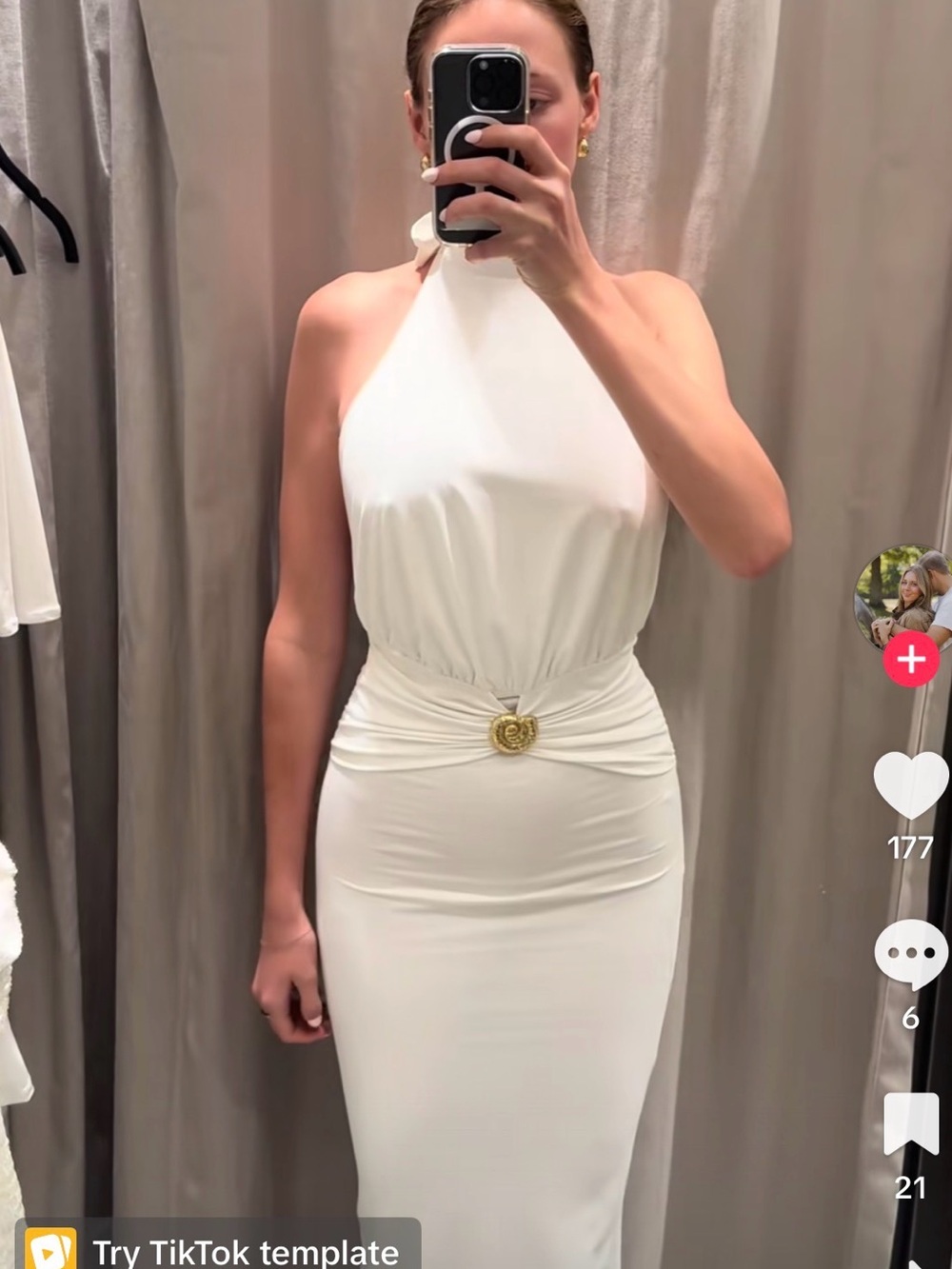 Zara White Halter Midi Dress with Gold Medallion